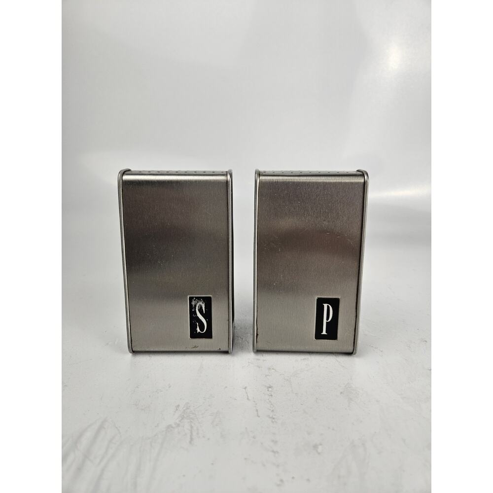 Vintage MCM Brushed Chrome Triangle Salt &‎ Pepper Shakers